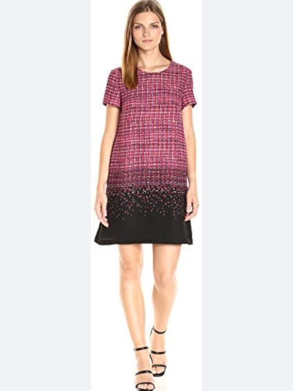 CeCe Faux Pink Tweed Ombre Shift Dress with Black Hem Size 4